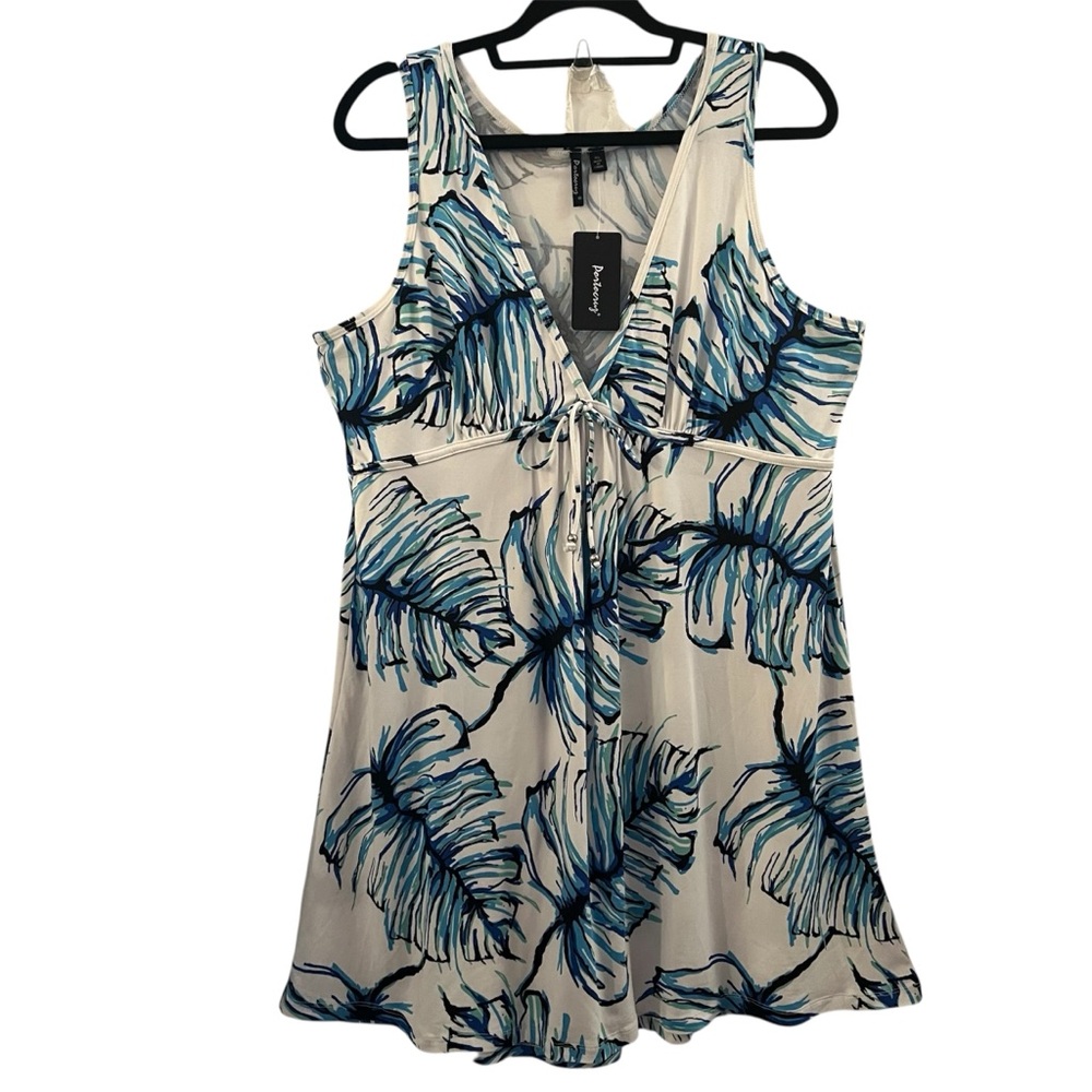 PORTOCRUZ SWIM COVERUP, Sz XL, Blue & White Beach Cover-up / Loungewear / Dress: